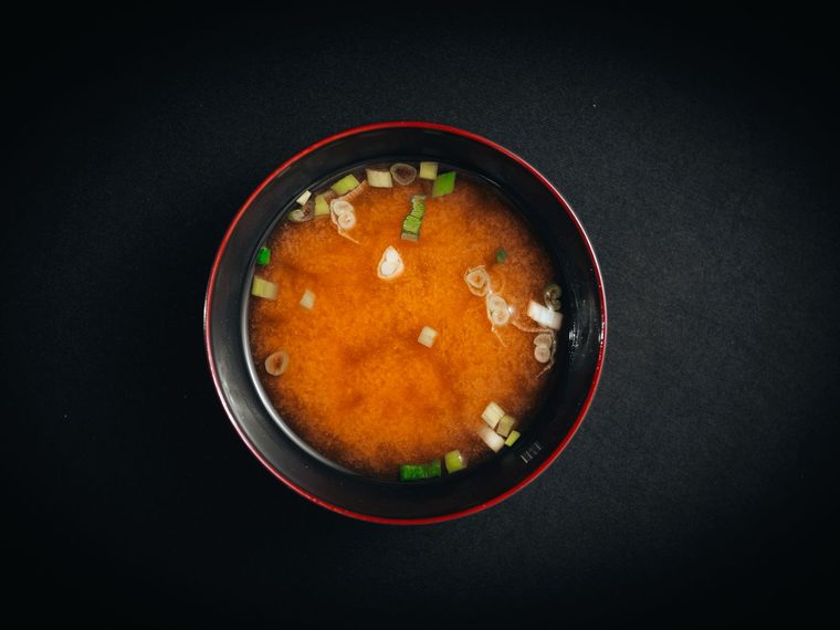Miso soup in a lacquered bowl