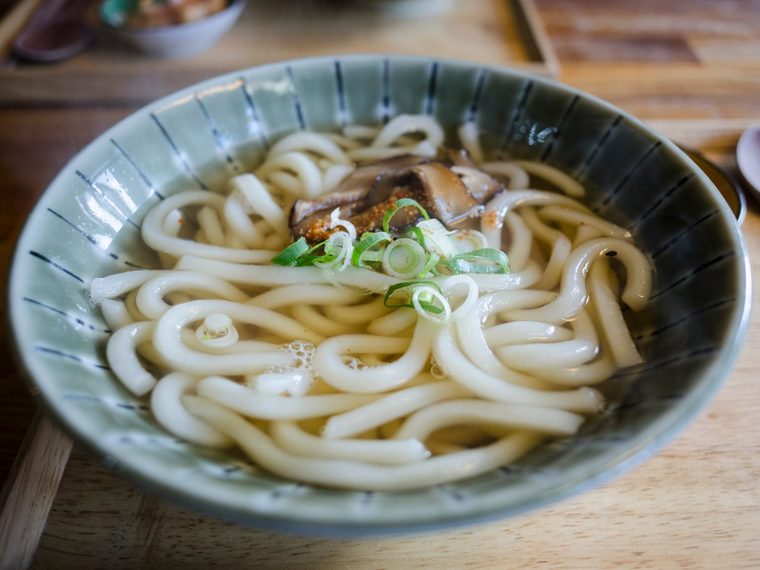 Noodles served in broth in a Japanese bowl